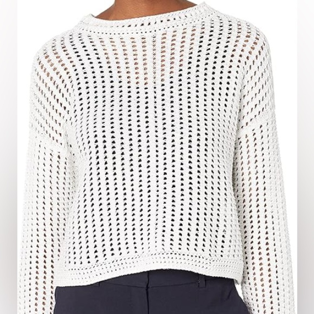 Vince Italian cotton optic white crochet sweater top